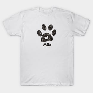 Milo name made of hand drawn paw prints T-Shirt